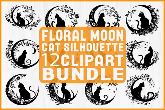 Download Floral Moon Cat Silhouette Bundle - Floral moon Collection