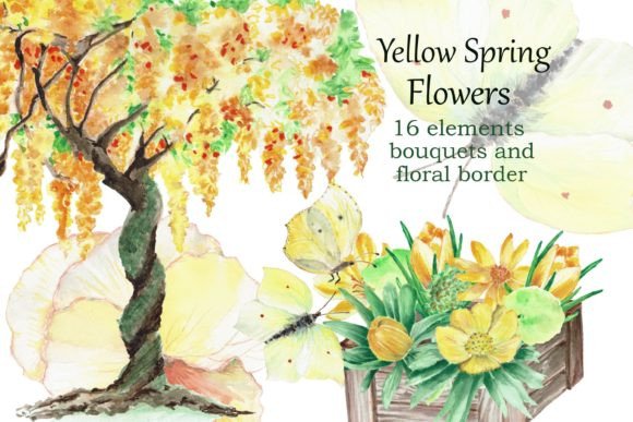Download Spring Yellow Flowers Watercolor Png - Premium Resources