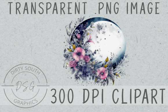 Download Watercolor Floral Moon Clip Art - Floral moon Collection