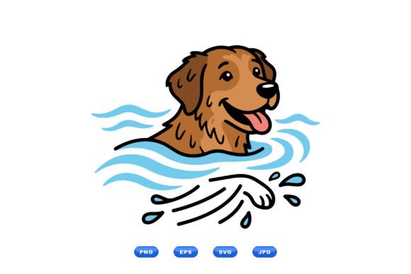 Download Happy Swimming Dog Illustration - Premium Resources