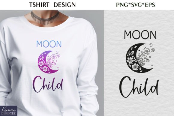 Download Floral Moon T Shirt SVG Design - Floral moon Collection