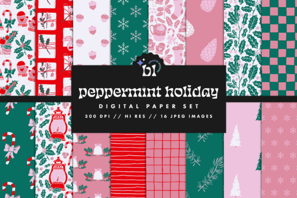 Download Peppermint Holiday Digital Paper - Holiday digital paper Collection