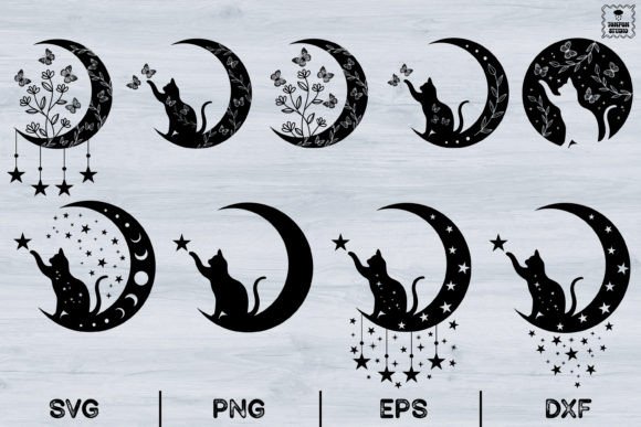 Download Moon Cat, Floral Moon, Butterflies, Svg - Floral moon Collection