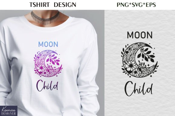 Download Floral Moon T Shirt SVG Design - Floral moon Collection