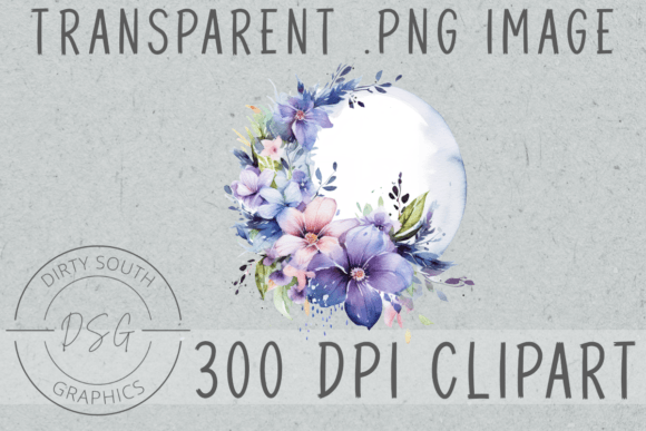 Download Watercolor Floral Moon Clip Art - Floral moon Collection