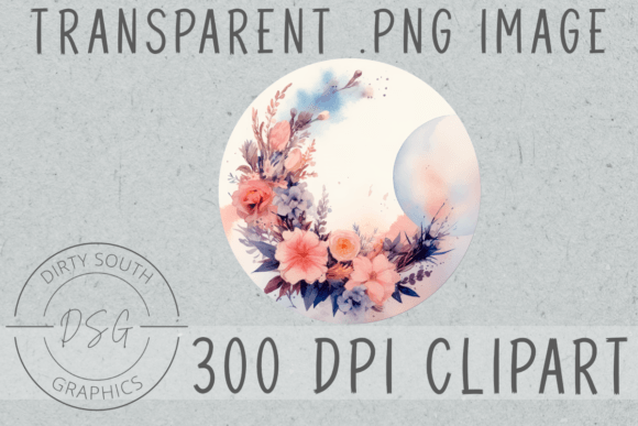 Download Watercolor Floral Moon Clip Art - Floral moon Collection
